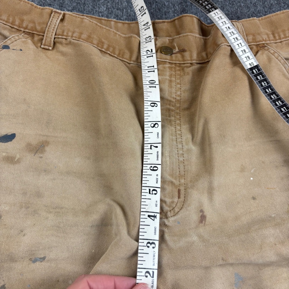 CARHARTT Men’s WORN Used Dungarees Tan Cargo Pants Size: 36 - Picture 7 of 8